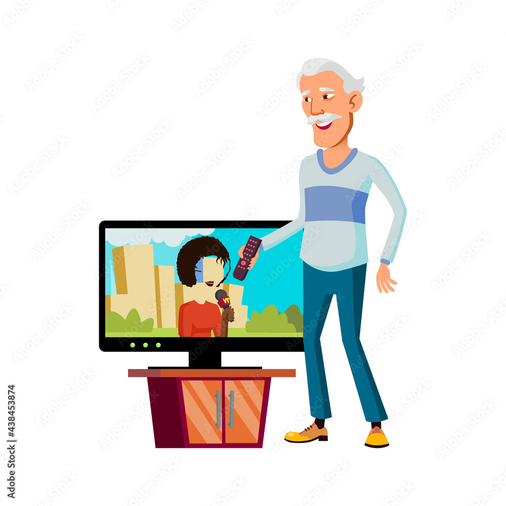 korean old man watching news on tv cartoon vector. korean old man watching news on tv character. isolated flat cartoon illustration