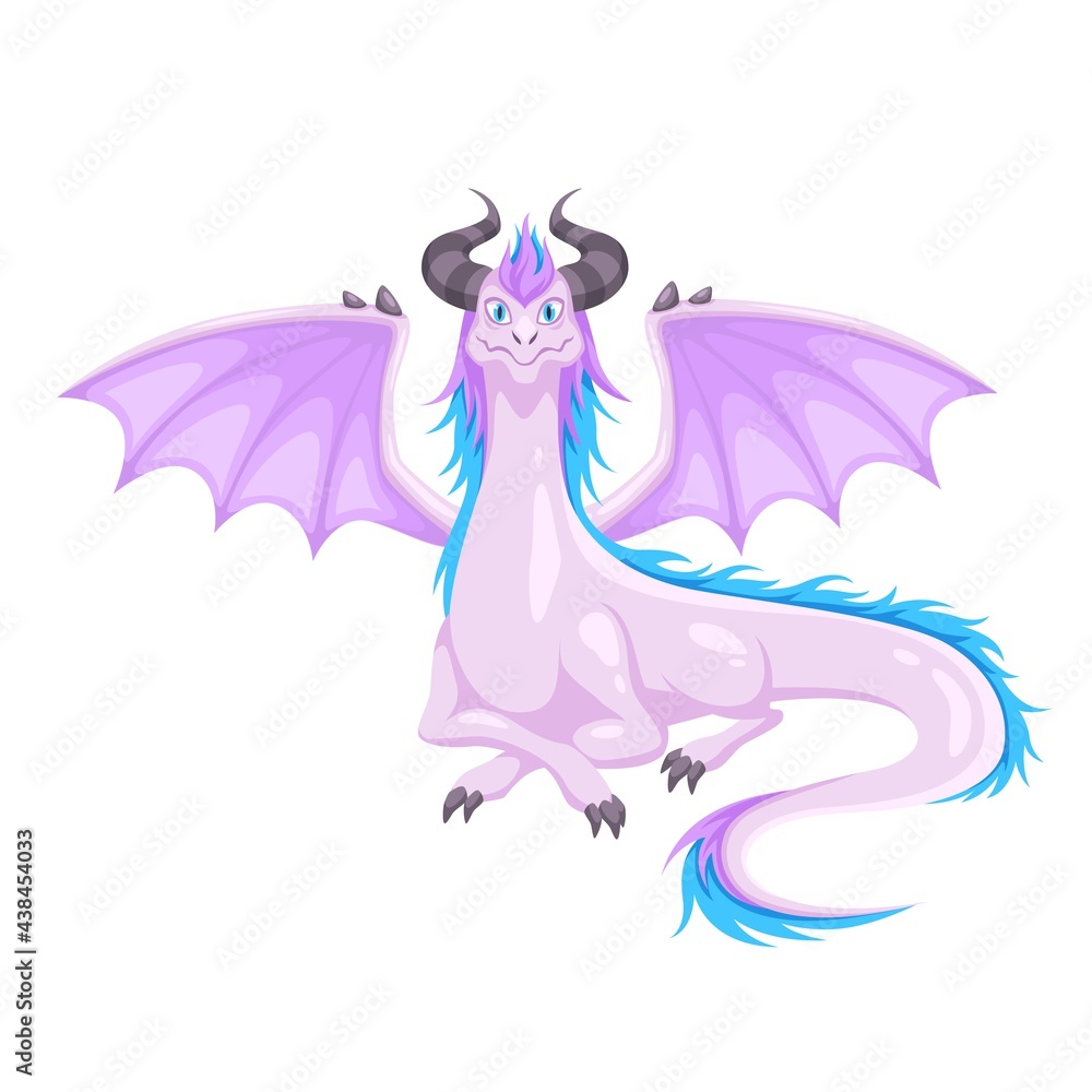 Magic Dragon. Winged with horns and wings purple dragon. Fantasy ...