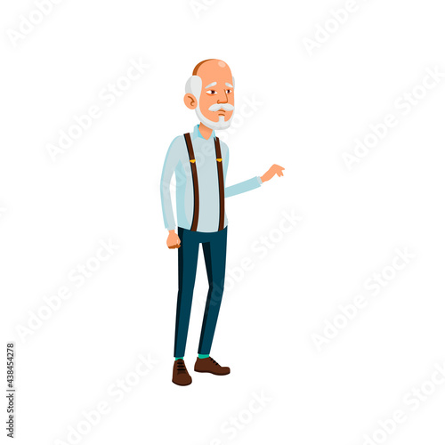 sad elderly man say good bye to children cartoon vector. sad elderly man say good bye to children character. isolated flat cartoon illustration