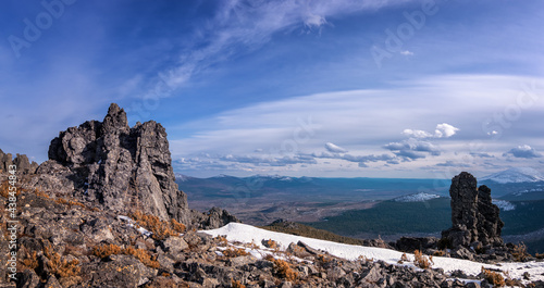 Ural mountains Konzhakovsky and Serebryansky kamen in May, Russia, Sverdlovsk region