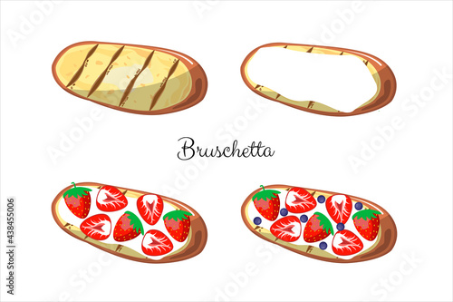 strawberry toast with cream cheese. Sweet bruschetta with berries. Step-by-step preparation, recipe