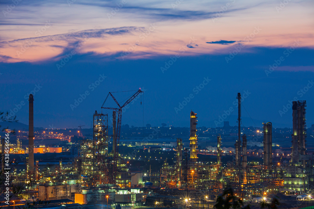 Fototapeta premium Morning scene of oil refinery plant and power plant of Petrochemistry