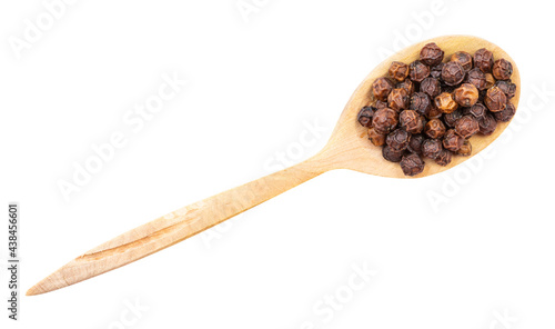 Tableau sur toile top view of red kampot pepper in wood spoon