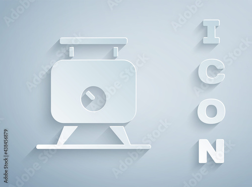 Paper cut Metal tank with grape juice as alcoholic fermentation icon isolated on grey background. Paper art style. Vector
