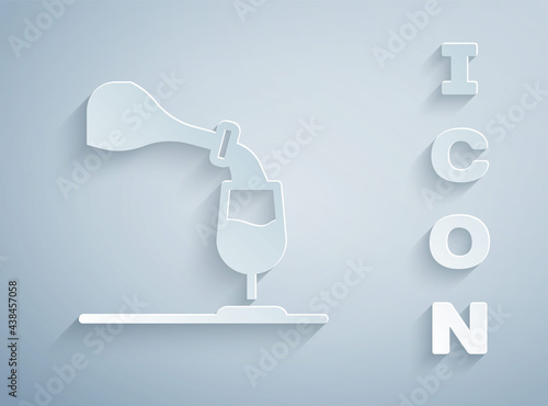 Paper cut Wine tasting, degustation icon isolated on grey background. Sommelier. Smells of wine. Paper art style. Vector