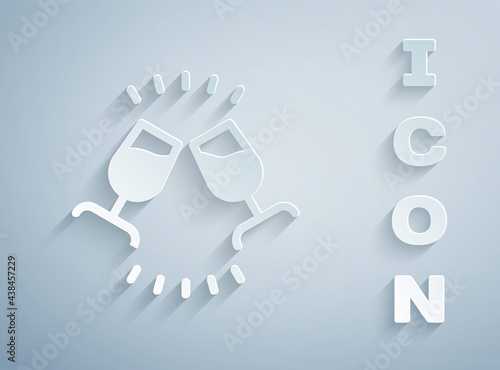 Paper cut Wine tasting, degustation icon isolated on grey background. Sommelier. Smells of wine. Paper art style. Vector