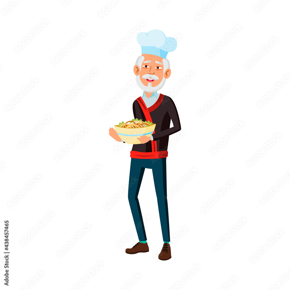 elderly man cook chef holding prepared dish in restaurant kitchen cartoon vector. elderly man cook chef holding prepared dish in restaurant kitchen character. isolated flat cartoon illustration elderly man cook chef holding prepared dish in restaurant kitchen cartoon vector. elderly man cook chef holding prepared dish in restaurant kitchen character. isolated flat cartoon illustration