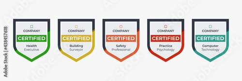 Shield badge icon template. Certified logo base on criteria. Vector certification icon label illustration