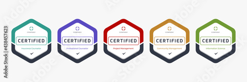 Set of company training badge certificates to determine based on criteria. Vector illustration certified logo design. photo