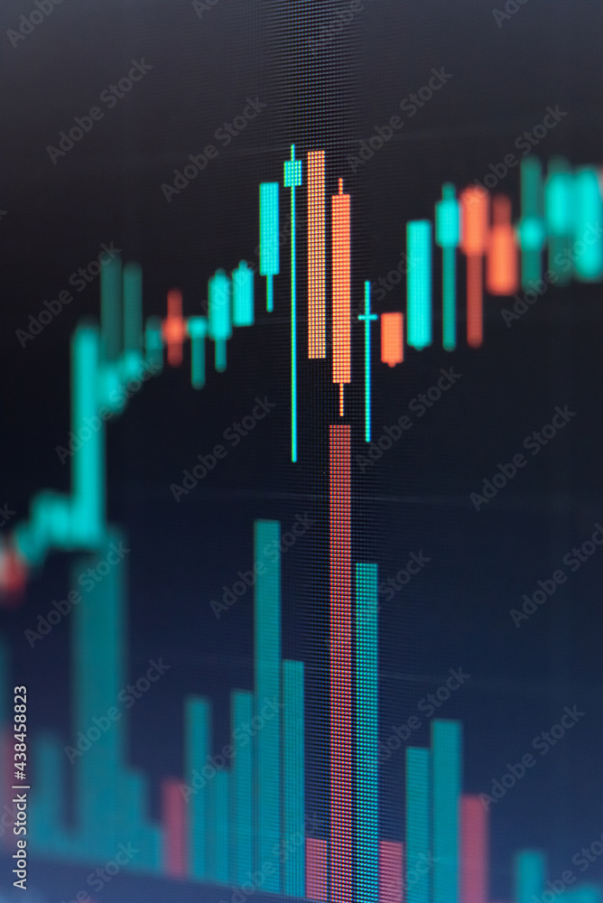 Abstract financial trading graphs and digital number of foreign exchange market trading on monitor. Background of gold and blue digital chart to represent stock market trend. - obrazy, fototapety, plakaty 