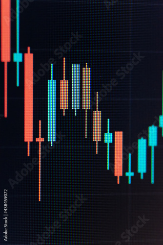 Abstract financial trading graphs and digital number of foreign exchange market trading on monitor. Background of gold and blue digital chart to represent stock market trend.