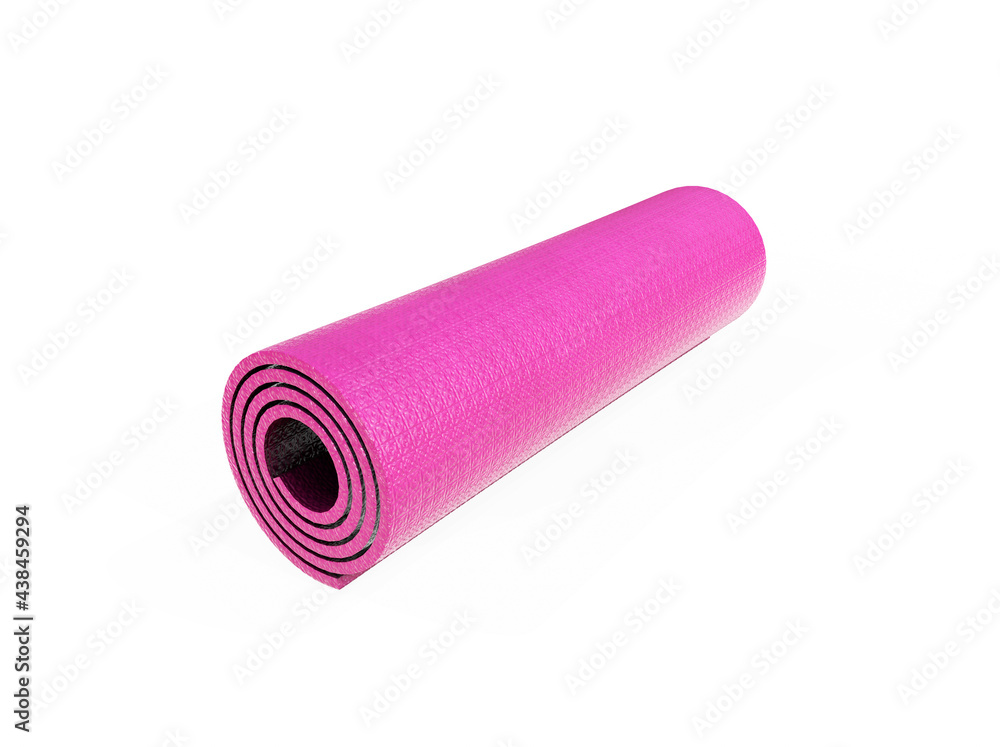3d rendering of a half rolled yoga mat isolated on white background. Fitness and health. Exercise equipment. Yoga and pilates. 3d rendering of a half rolled yoga mat isolated on white background. Fitness and health. Exercise equipment. Yoga and pilates.
