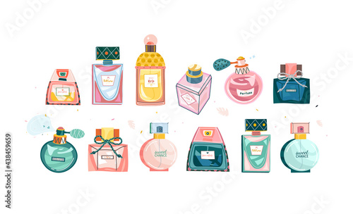 Big set of perfumery cosmetics illustration