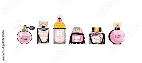 Set of cute perfumery containers. Cosmetic bottle
