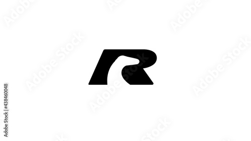 Creative Black R Velociraptor predator head animal Letter alphabet Logo Vector