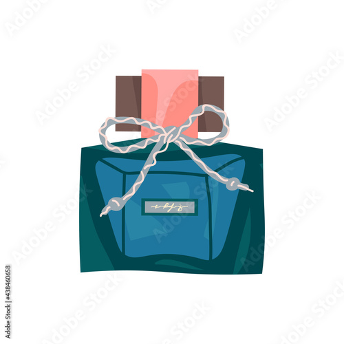 Blue perfumery bottle with bow