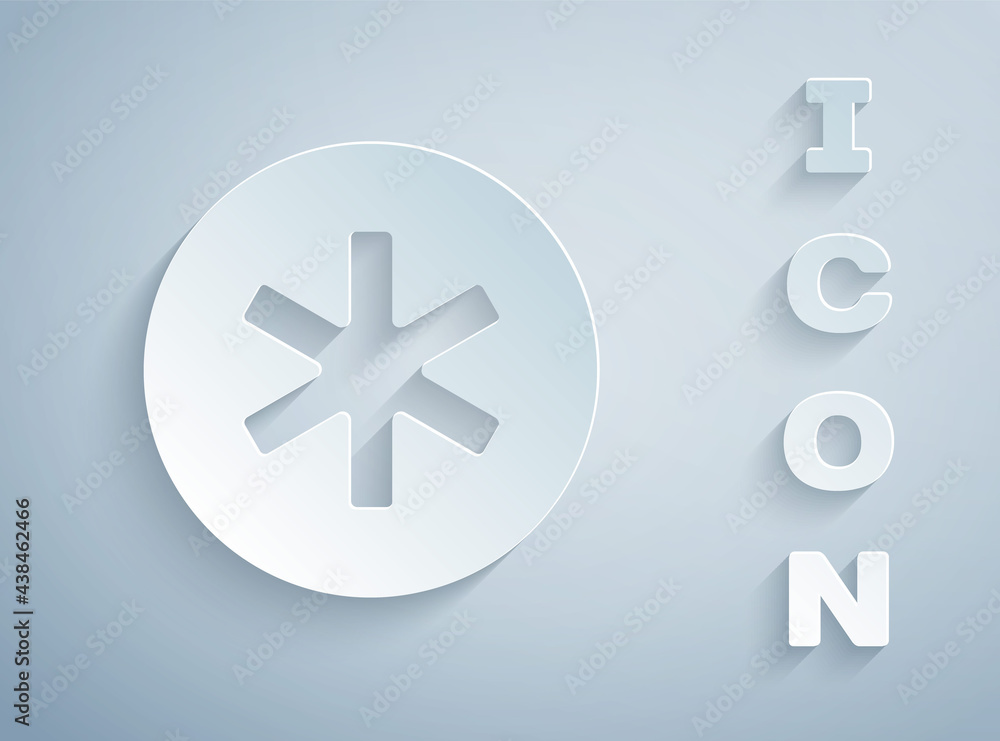 Paper cut Medical symbol of the Emergency - Star of Life icon isolated on grey background. Paper art style. Vector Paper cut Medical symbol of the Emergency - Star of Life icon isolated on grey background. Paper art style. Vector
