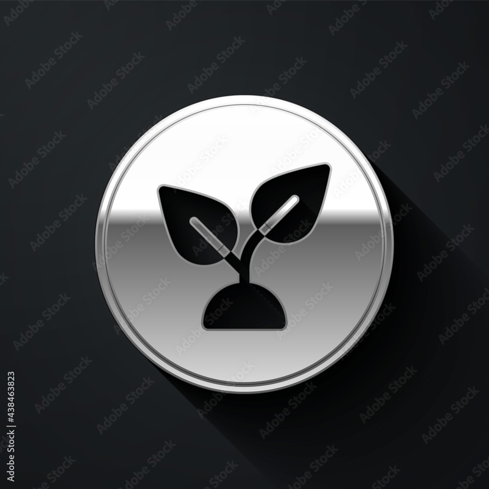 Silver Plant based icon isolated on black background. Long shadow style. Vector Silver Plant based icon isolated on black background. Long shadow style. Vector