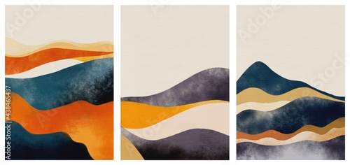 Hand drawing abstract trendy colors background. Stylised landscape. Use for poster, card, postcard, print, banner, invitation, template, design, wedding, interior. Golden, sand, orange and grey colo