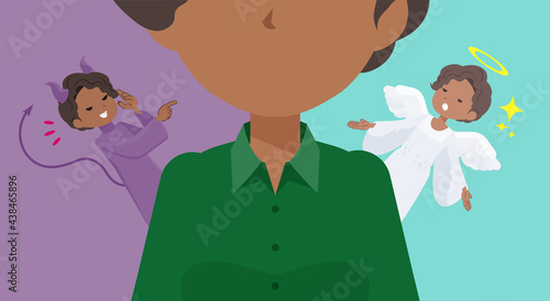 天使と悪魔の間で葛藤する黒人ビジネス女性のセット