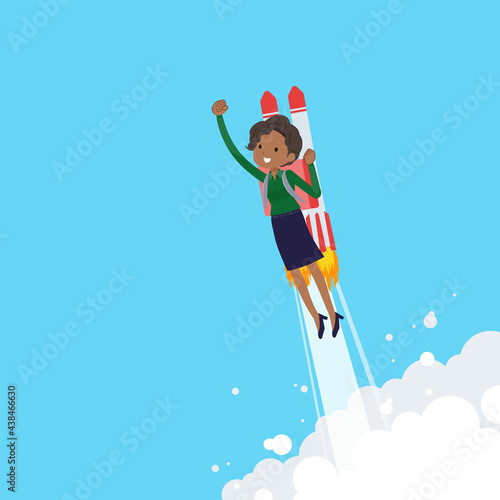 ロケットジェットで飛び立つ黒人ビジネス女性のセット © toyotoyo