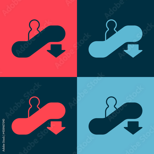 Pop art Escalator down icon isolated on color background. Vector