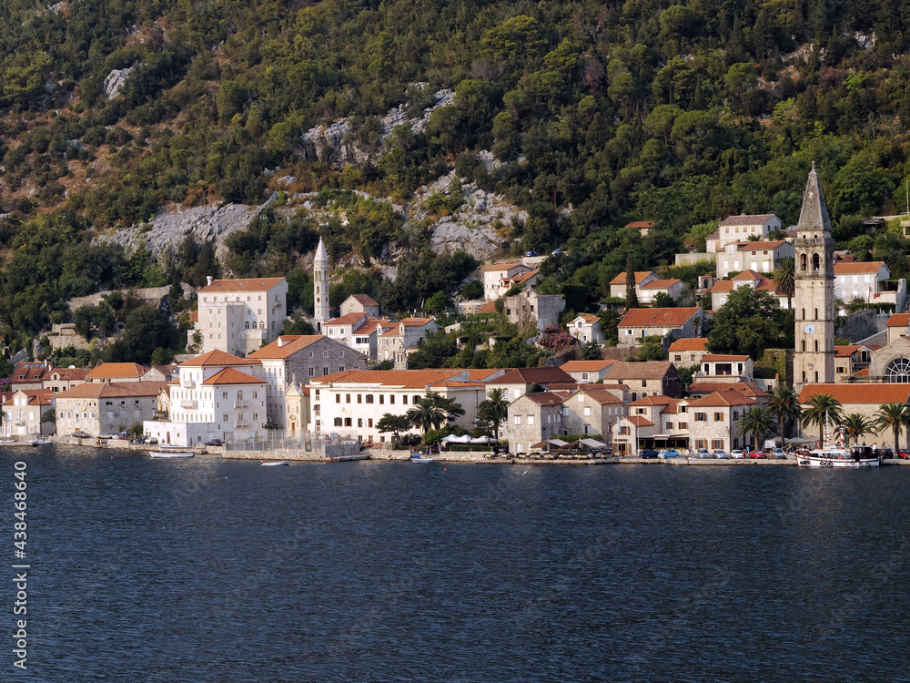 Sea view of the small Adriatic town of Perast, Montenegro