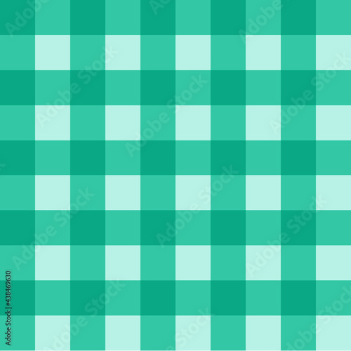 Green square checkered seamless pattern on green background, for gingham and wrapping paper.