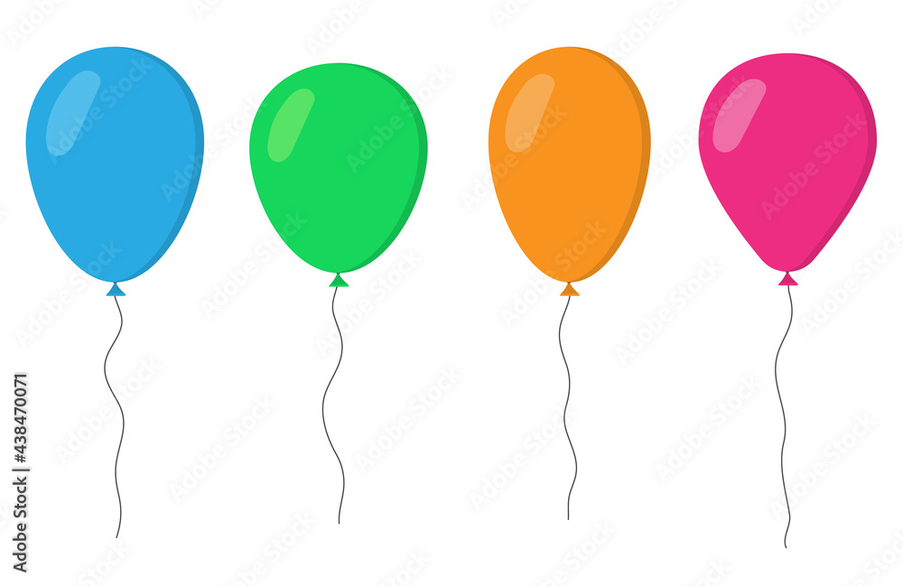 Balloons in cartoon flat style isolated set on white background. Balloons in cartoon flat style isolated set on white background.