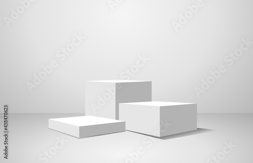 Podium square box  geometry shape stand scene and winner pedestal in studio on gray or white background.vector illustration.