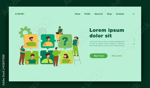 Tiny HR specialist looking for recruits for job flat vector illustration. Cartoon business employers choosing talents. Personnel change, employment agency and communication concept