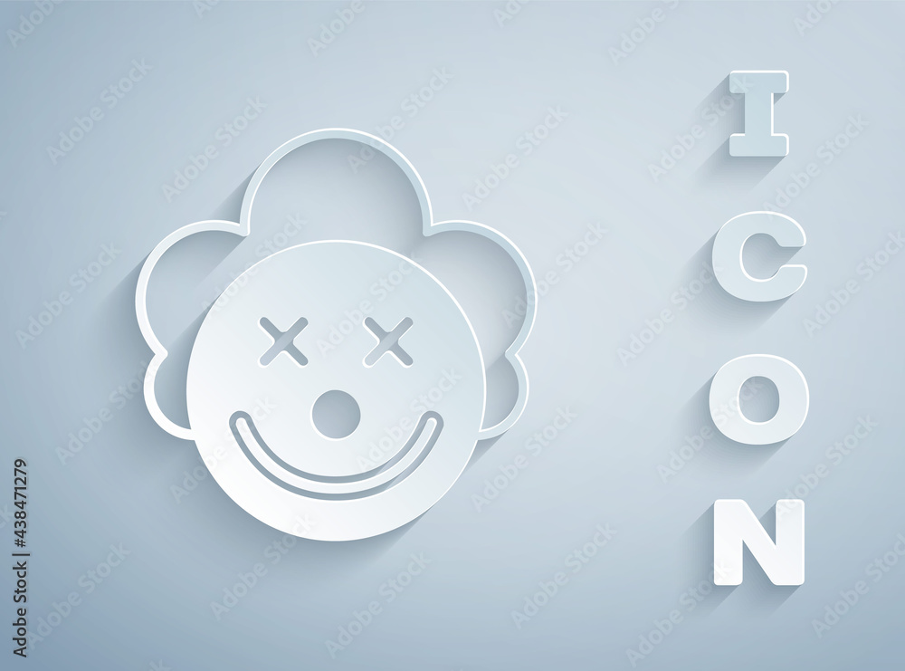 Paper cut Clown head icon isolated on grey background. Paper art style. Vector Paper cut Clown head icon isolated on grey background. Paper art style. Vector
