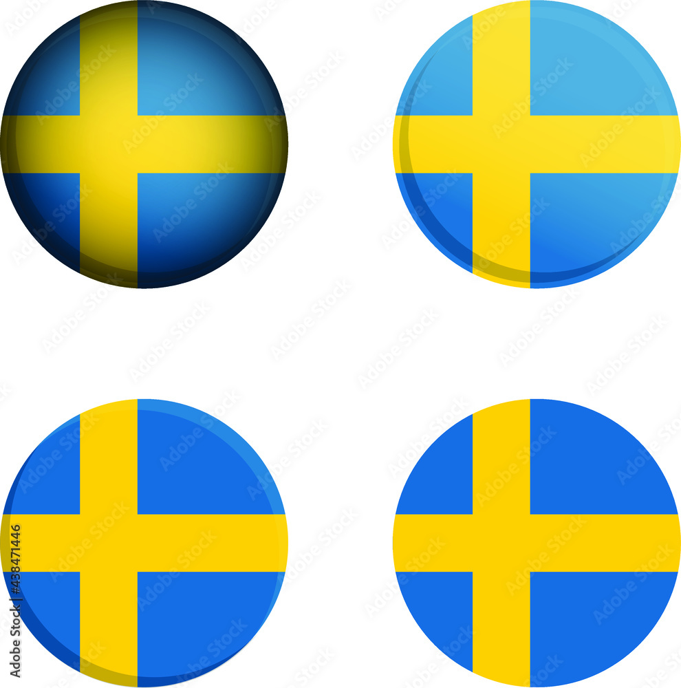 Obraz premium Round Country Flag in different styles disc badge vector illustration Sweden