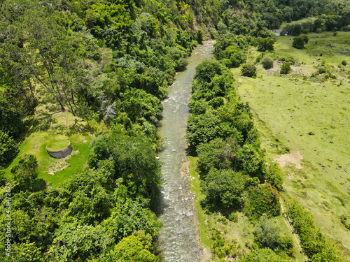 Aerial view of the river Yaque del Norte, Dominican Republic, sunny day photo