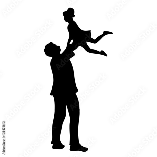 The man lifted the girl in his arms. Black silhouette. Vector illustration of a man.