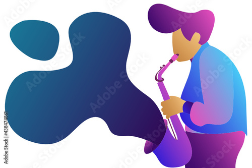 Vector illustration of a saxophone player in a flat design style with magical colors. suitable for music celebrations, such as festivals, music days, with jazz music nuances.