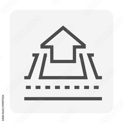House building in land lot and access road vector icon in perspective view. That real estate or property on roadside for residential, development, owned, sale, rent, buy or investment. 48x48 pixel.