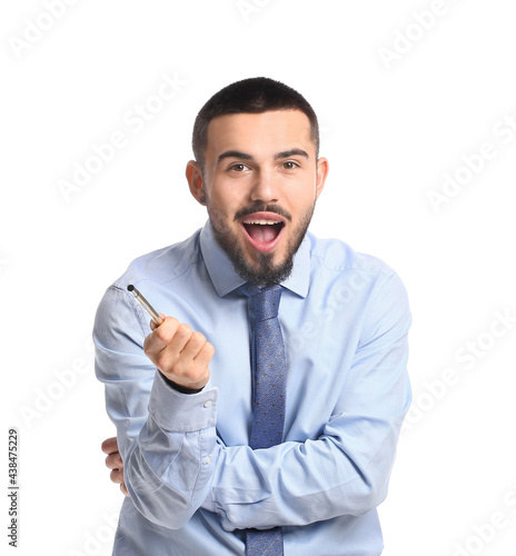 Happy businessman with ligh...