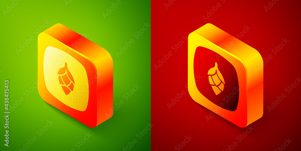 Isometric Hop icon isolated on green and red background. Square button. Vector Isometric Hop icon isolated on green and red background. Square button. Vector