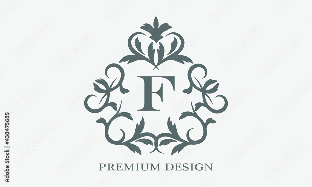 Premium linear logo. Exquisite monogram with letter F. Elegant icon. Luxury alphabet frame symbol. Premium linear logo. Exquisite monogram with letter F. Elegant icon. Luxury alphabet frame symbol.
