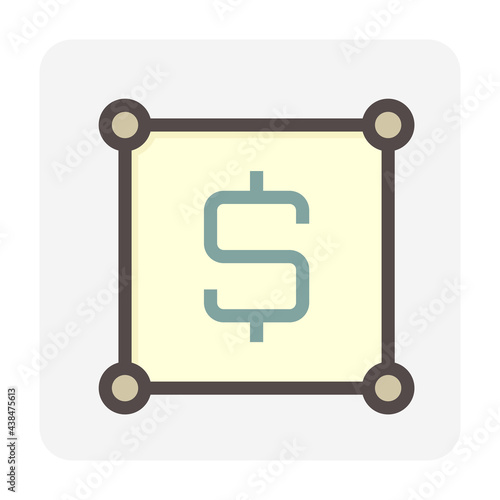 Land plot vector icon. Consist of empty area, position pin point, road and location. Real estate or property for housing subdivision, development, owned, sale, rent, buy or investment. 48x48 pixel.