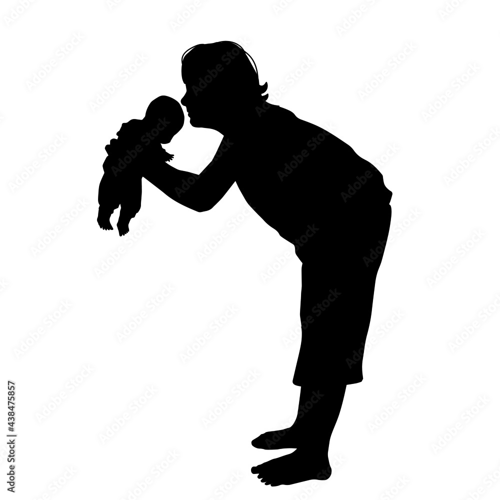 Girl, woman holding a small child in her arms. Black silhouette. Vector illustration. Girl, woman holding a small child in her arms. Black silhouette. Vector illustration.