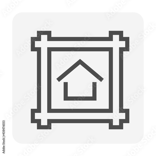House building or residential in land lot and access road vector icon in top view. That real estate or property on roadside for residential, development, owned, sale, rent, buy or investment. 48x48 px