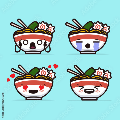 set of cute noodle ramen mascot design illustration