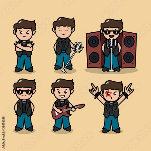 set of cute rockstar band metal mascot design illustration