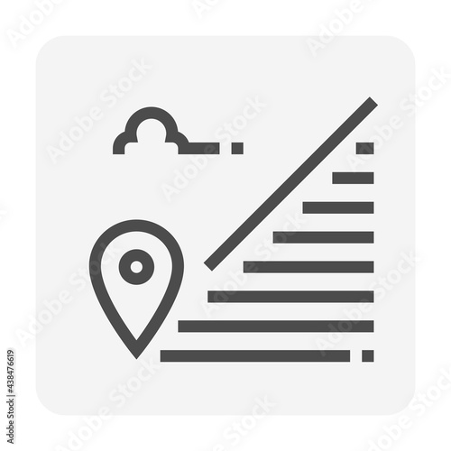 Land and gps pin vector icon. Consist of empty area, position pin point, road and location. Real estate or property for housing subdivision, development, owned, sale, rent, buy or investment. 48x48 px