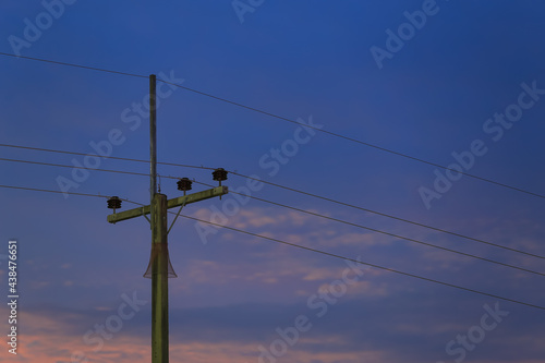 Electric poles and the sky at dusk
