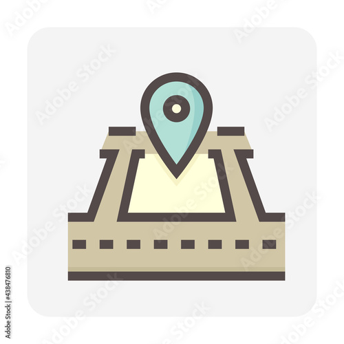 Land and gps pin vector icon. Consist of empty area, position pin point, road and location. Real estate or property for housing subdivision, development, owned, sale, rent, buy or investment. 48x48 px