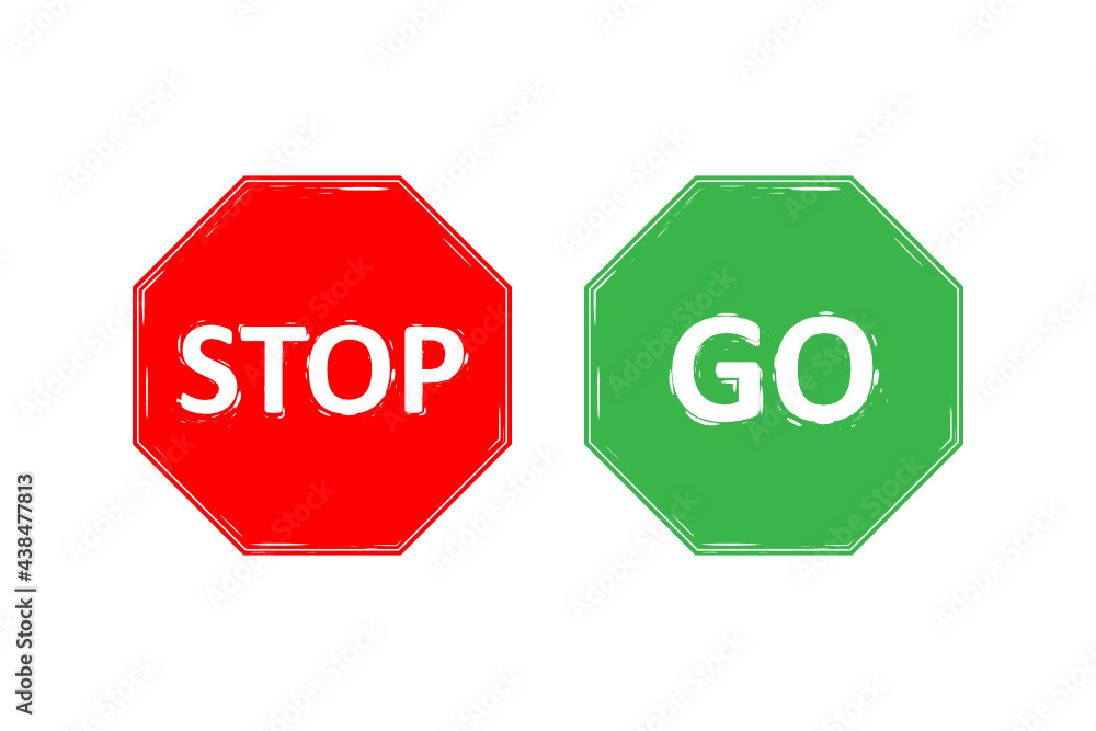 Stop and Go Signs. Road Stop Sign. Road Go Sign. SVG Icons. Stock Vector