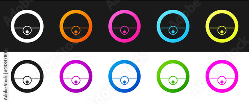 Set Robot vacuum cleaner icon isolated on black and white background. Home smart appliance for automatic vacuuming, digital device for house cleaning. Vector